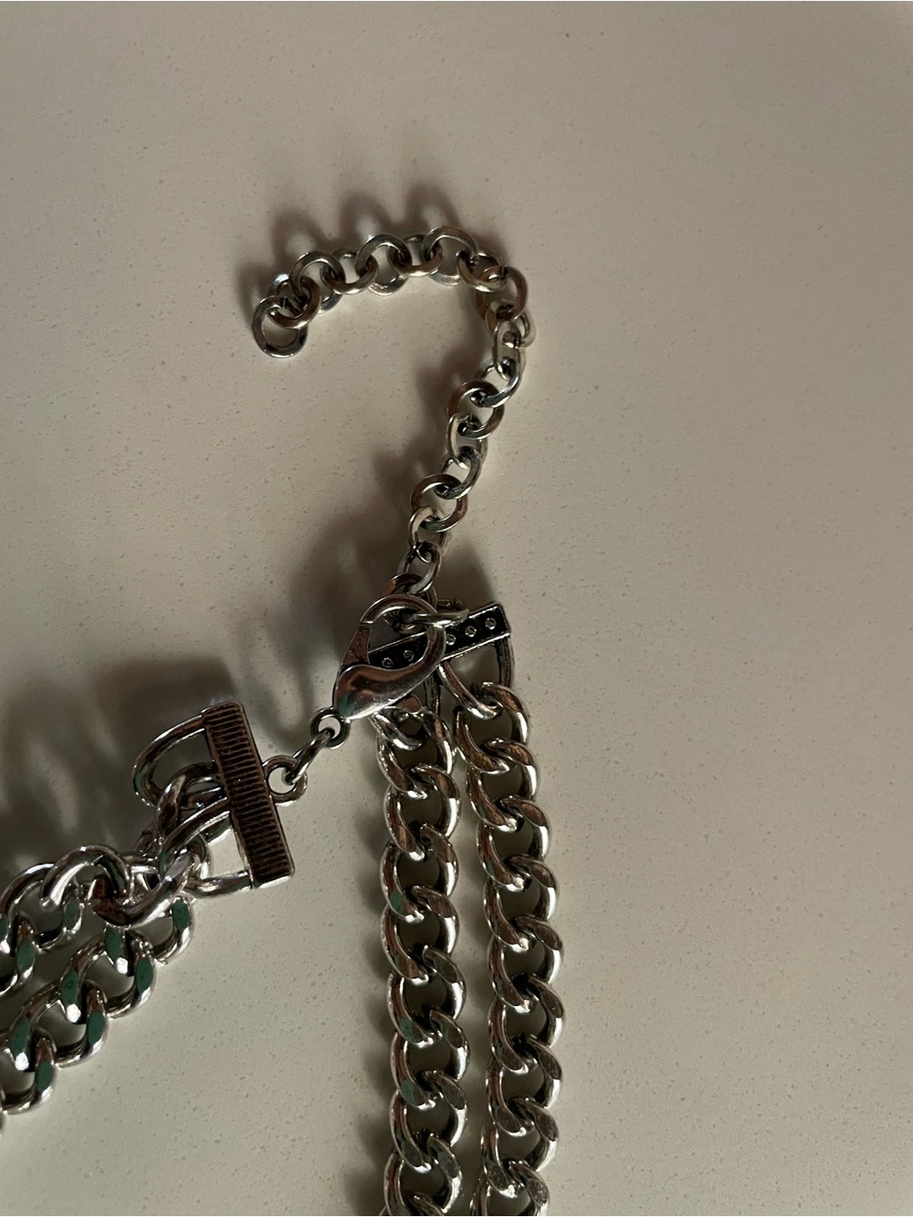 Silver Panther Head Multi-Chain Necklace with Green Accents - Picture 3 of 5